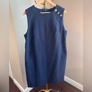 Ann Taylor Navy Sleeveless Shift Dress with Decorative Buttons